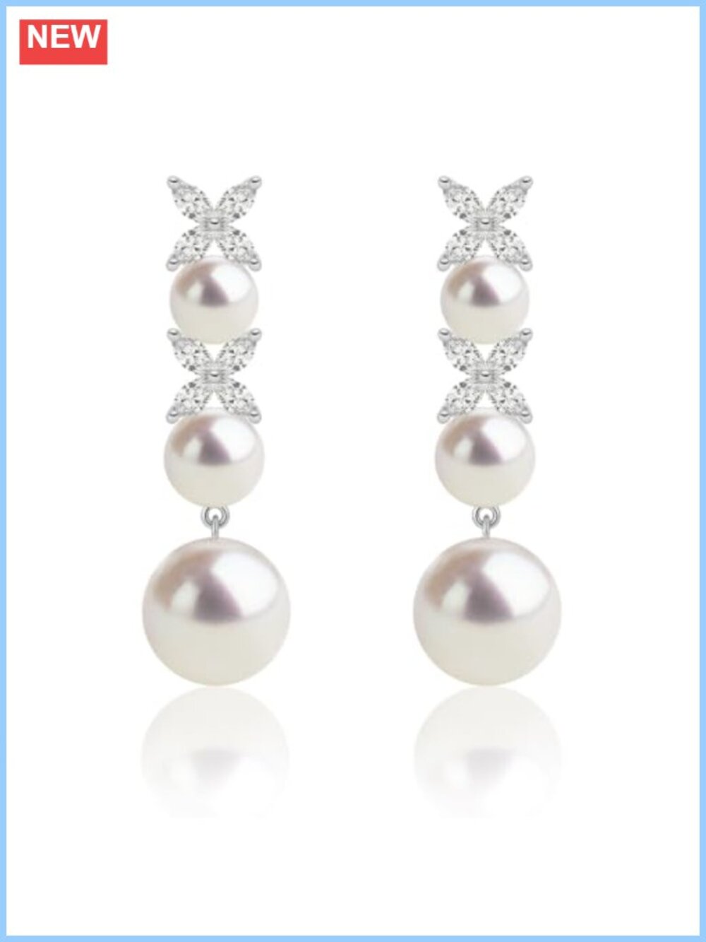 AAAA+ Freshwater Pearl Sterling Silver Drop Earrings CZ Cluster